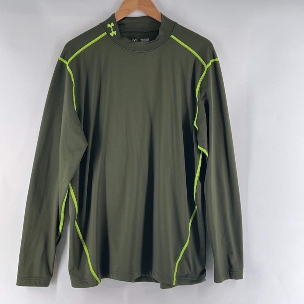Under Armour ColdGear Men XL Fitted Mock Neck Olive Green Athletic Base Layer